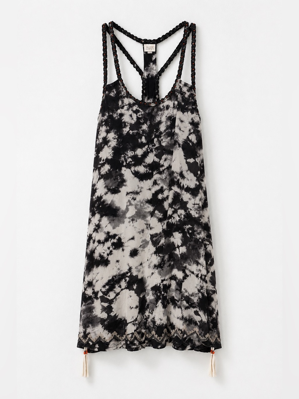 Surf Gypsy Black and Cream Tie-Dye Sleeveless Beach Dress